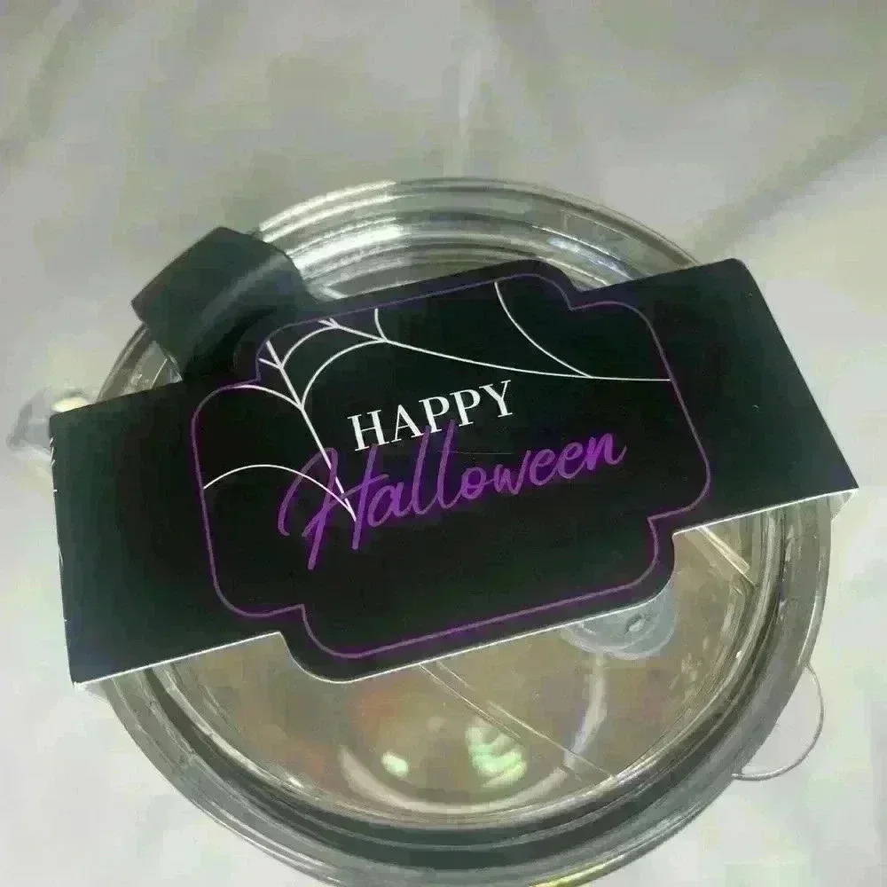 Glass Halloween travel sipper lid mug with pink roses cob webs little spiders - Picture 4 of 6